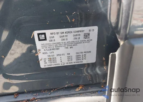 2021 Chevrolet Trax 1Lt из США, поврежденный, VIN KL7CJLSB1MB316881